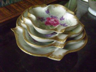 4 Pc Antique Porcelain Floral Stacking Bowls Hand Painted By E.  C.  Caldwell photo