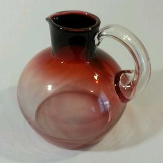 Vintage C.  1960 Deep Cranberry Glass Applied Handle Decanter photo