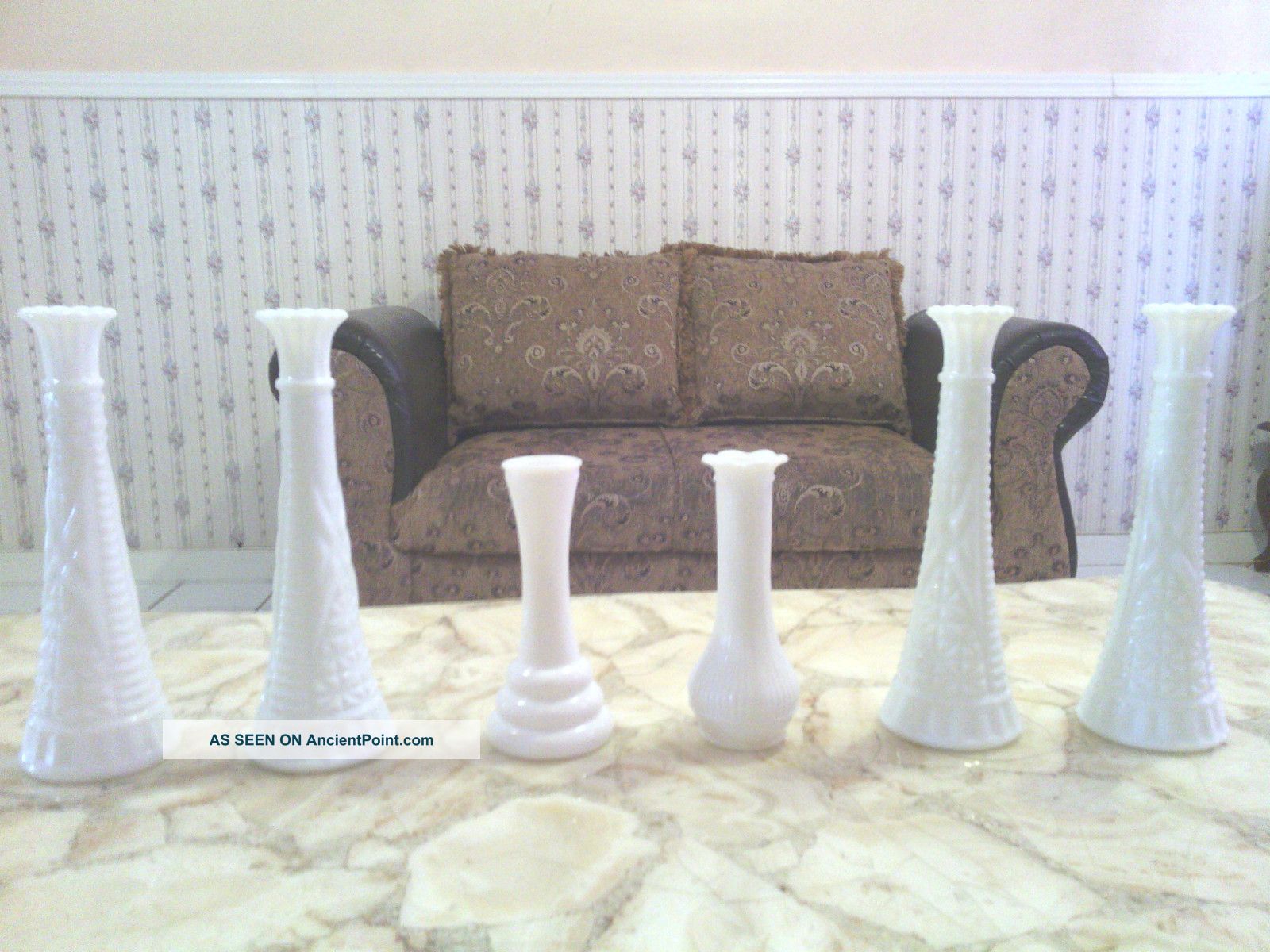 Vintage Vases - Six Milk Glass Vases - Mid - Century Edition - Sale Vases photo