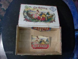 Vintage Wood La Azora Washington Cigar Box Mich Tax Stamp 50 Cigars Fr/gd Con photo