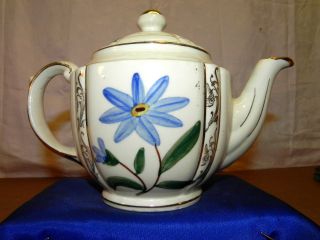 Vintage Shawnee Pottery Teapot - Tea Pot,  Blue Flower,  Gold Trim,  