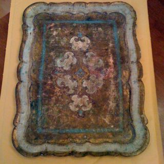 Vintage Italian Florentine Glided Wooden Platter.  14x10.  5 Inches photo