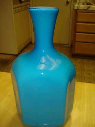 Blue Opaline Hand Blown Glass Decanter photo