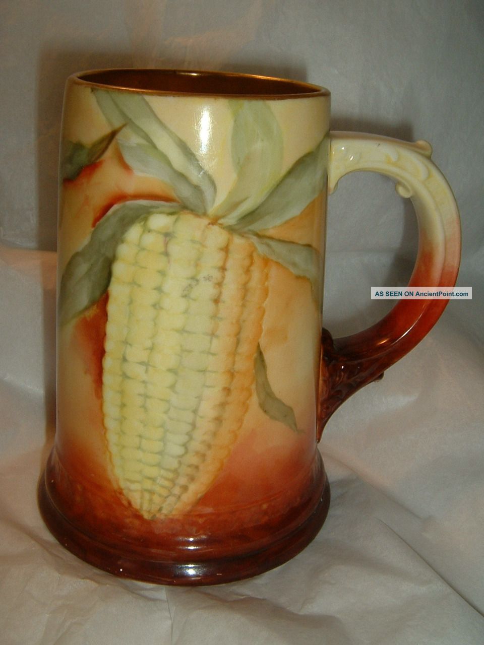 American Belleek Ceramic Art Handpainted Mug Tankard Stein ' Corn 