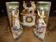 Antique German Mantle Set 3 Pc C1910 Flower Vases Mantle Clock Germany Porcelain Other photo 1