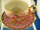 Vtg Royal Halsey China Cup Saucer Pink Flowers Much Gold 3 Footed Double Handle Cups & Saucers photo 1