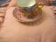 Vtg Royal Halsey China Cup Saucer Pink Flowers Much Gold 3 Footed Double Handle Cups & Saucers photo 4