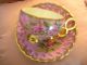 Vtg Royal Halsey China Cup Saucer Pink Flowers Much Gold 3 Footed Double Handle Cups & Saucers photo 6
