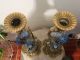 Antique Set Of 2 Candle Holder White And Blue Porcelain Bird With Brass Candle Holders photo 7