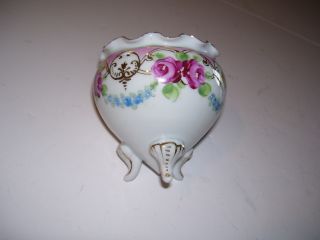 Lovely Antique 3 - Footed Bowl W/hand Painted Roses & Forget - Me - Nots photo