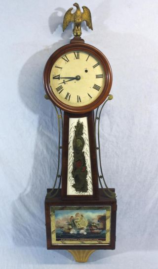 19thc Antique American Weight Driven Clock Ships Constitution Guerriere War 1812 photo