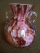 Antique Prussian Confetti Cased Glass Vase Hand Applique Handles Vases photo 1
