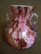 Antique Prussian Confetti Cased Glass Vase Hand Applique Handles Vases photo 2