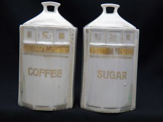 2 Antique German Lustre Cannisters Coffee & Sugar photo