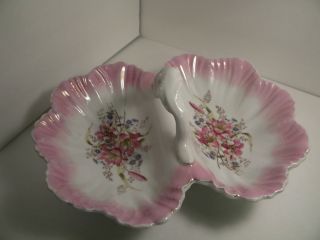 Antique German Hand Painted Bowl With Handle Pink Floral With Gold Trim photo