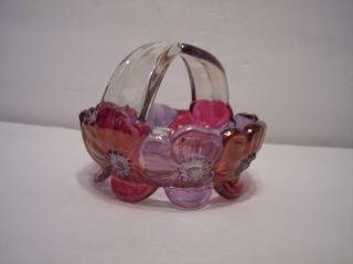 Vintage Westmoreland Purple Cranberry Iridescent Glass Pansy Vanity Dish Basket photo