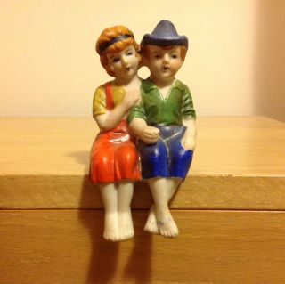 Occupied Japan Bisque Shelf Sitter Flapper Couple Vintage photo