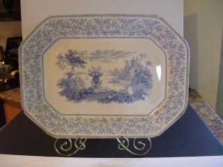 Large Antique Ironstone Platter - 1800s - Blue & White - Wrs&co.  - Union photo