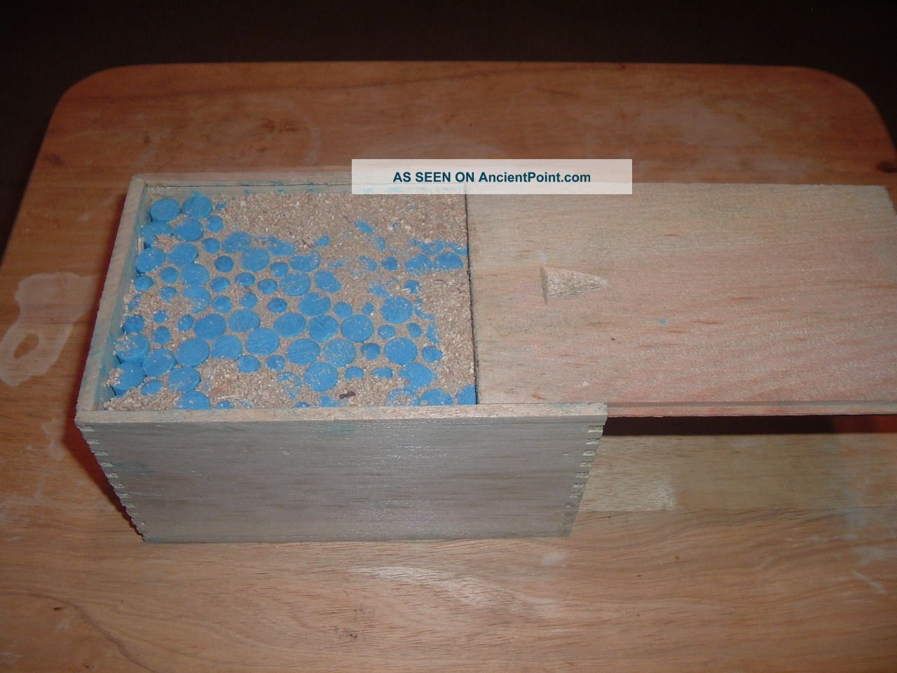 Antique Fingerjointed Wood Box Filled With 144 Blue Chalks Boxes photo