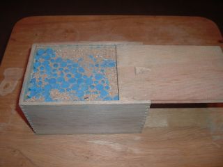 Antique Fingerjointed Wood Box Filled With 144 Blue Chalks photo