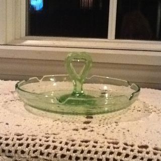 Green Vaseline Depression Candy/nut Dish With Heart Handle photo