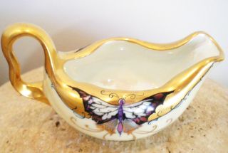Rare Antique Art Deco Royal Bavarian Hand Painted Butterfly Porcelain Creamer photo