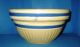 Vintage Antique Lg Yellow Pottery Mixing Bowl Blue White Bands Stripe Early Bowls photo 10