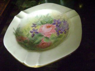 Antique Porcelain Ashtray Hand Painted Rose & Forget - Me - Nots By E.  Caldwell photo