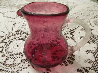 Gorgeous Early Hand Blown Cranberry Glass Pitcher Creamer Mint photo