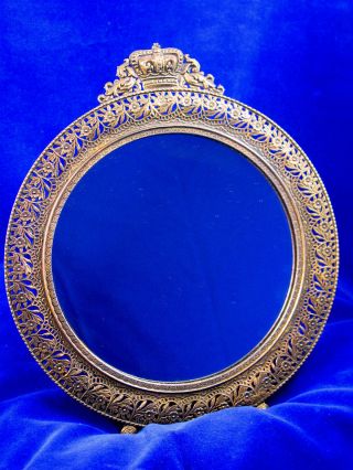 Small Antique Ormolu 1920 ' S Vanity Footed Mirror On Stand.  Crown,  Fleur - De - Lis photo