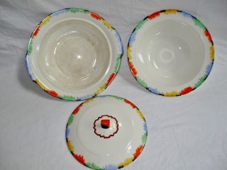 Myott,  Son & Co.  Circa 2pc Rainbow Patteren Abstract Bowl/covered Bowl Porcelain photo
