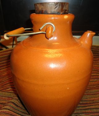 Vintage Stoneware Jug W/ Cork Spout & Cork Lid Wire Handle From China photo