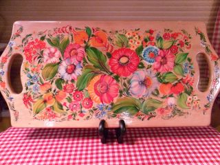 Floral Tole Painted Tray Tole Ware Wood Decorative Folk Art photo