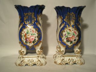 Pair French Paris Porcelain Antique 19th Century Vases photo