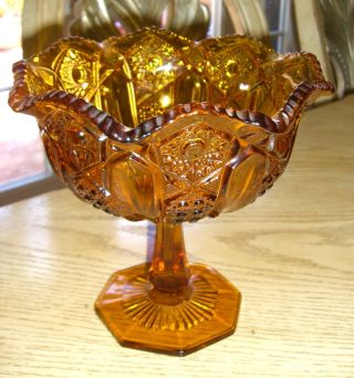 Amber Glass Crystal ? Pedestal Bowl_brown Plate_compote_center Table_cristal photo
