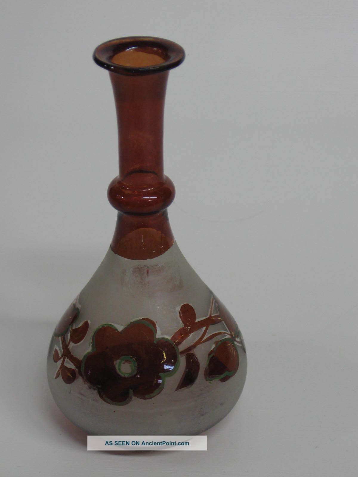 Antique Hand Blown Red Flashed Vase With Flowers Hand Blown Vases photo