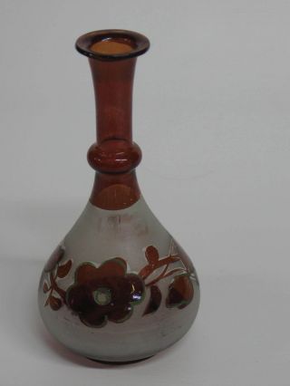 Antique Hand Blown Red Flashed Vase With Flowers Hand Blown photo