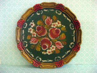 Wood Toleware Round Tray Vintage Made In Italy photo