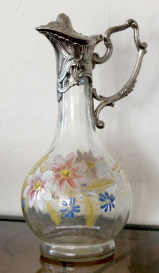 Art Nouveau Hand Painted Enameled French Pitcher photo