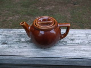 Antique Yellow Ware Stoneware Pottery Made In Usa Brown Teapot 1920s - 1940s Mint photo