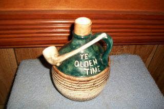 Antique Majolica Ceramic Whiskey Jug With Irish Pipe On The Side - Ye Olden Time photo