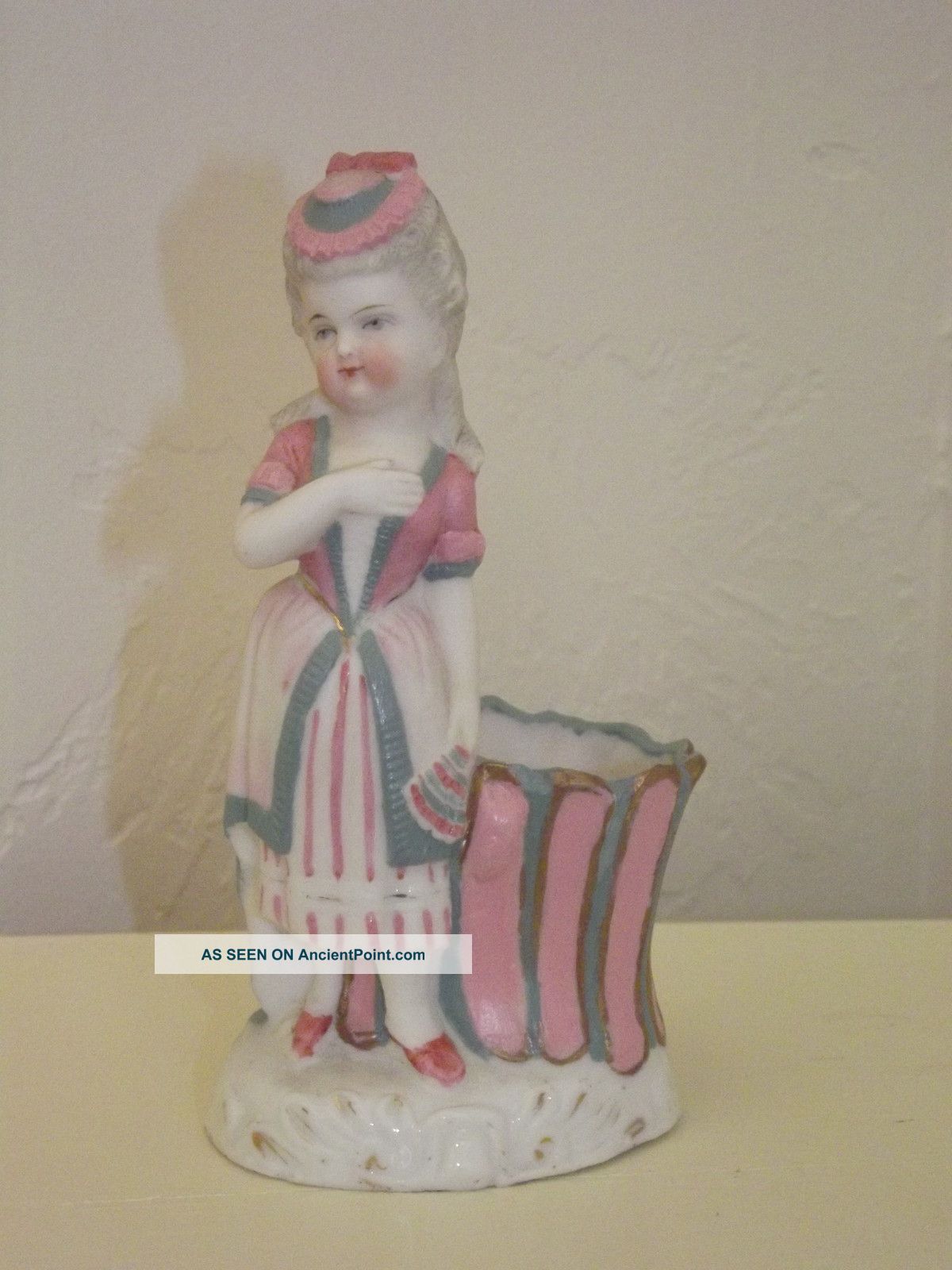 Antique Weesp Holland ? Porcelain Figural Vase Colonial Girl Figurines photo