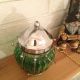 1940s Green Glass Jar With Musical Lid Jars photo 3