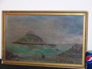 Antique Early C19thc Oil On Canvas Painting Scottish Castle On Island photo