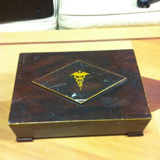 Vintage Jewelry Trinket Box W/ Caduceus Medical Design Look photo