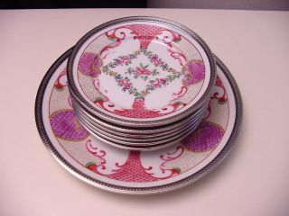 Splendid Porcelain Dessert Service,  Pillivuyt With Hallmarked Silver Rims photo
