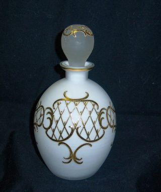 Irice Perfume Bottle Satin Glass Made In Germany U S Zone White & Gold photo