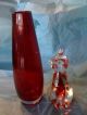 Handblown Glass Vase And Kitty Set - 2 Piece Set - Red & Mocha Accents Figurines photo 1