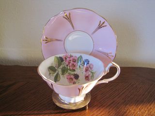 Rare Vintage Queen Anne Tea Cup & Saucer Teacup Boysenberry & Blossoms Stunning photo