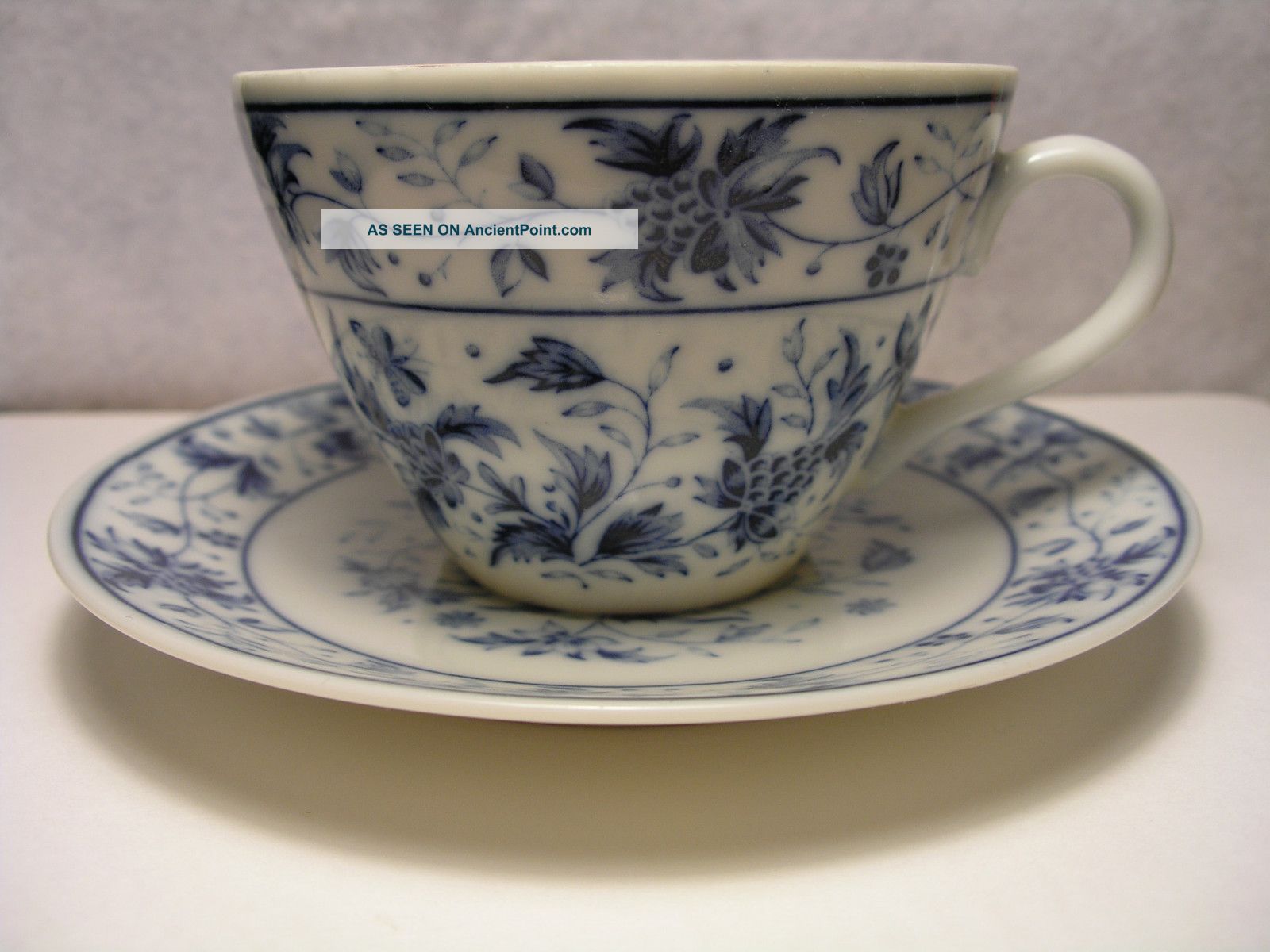 Vtg.  Bone China C & S Flo - Blue Blackberry Vines Berries - Flora - Butterflies Cups & Saucers photo